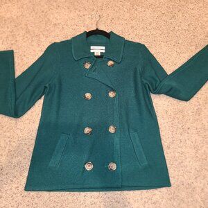 Susan Bristol Sweater Collared Merino Wool Blend Emerald Green S